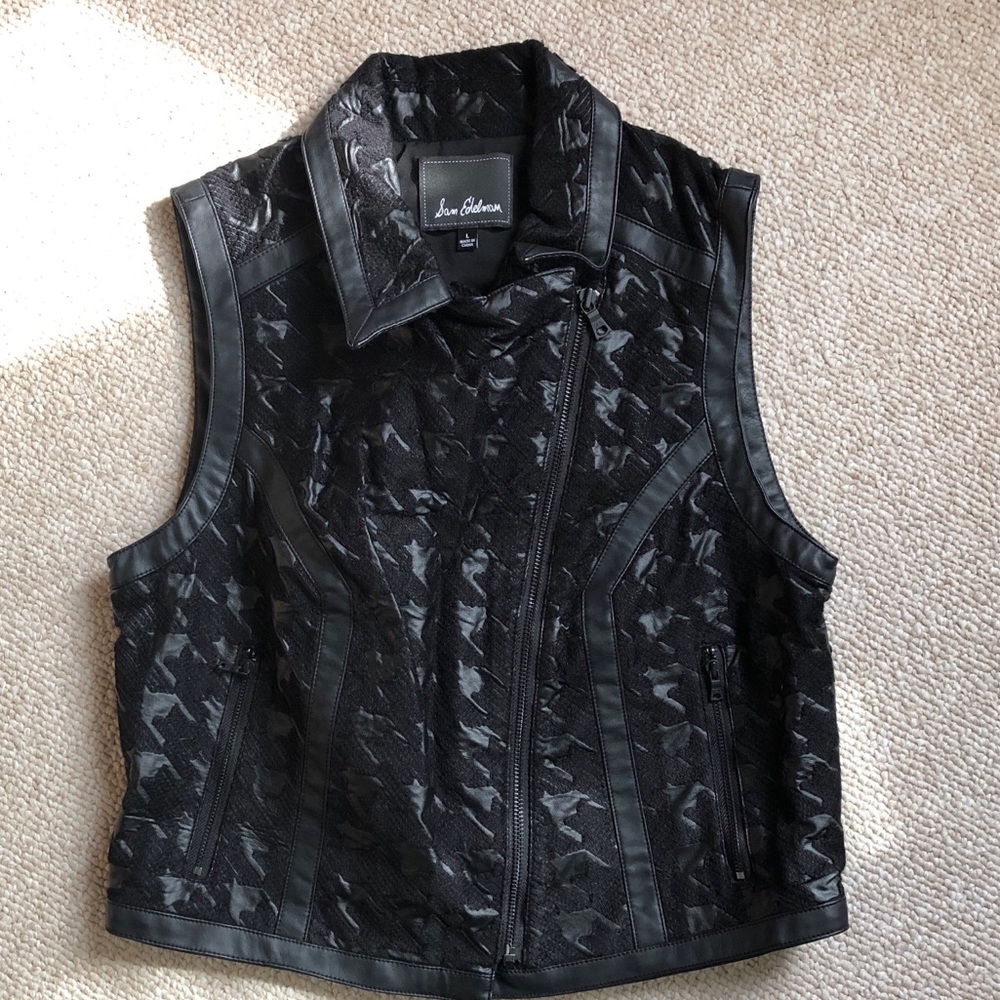 Sam Edelman Houndstooth Leather Moto Vest